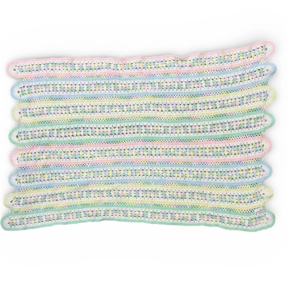 Vintage Crochet Baby Blanket Pastel Handmade Afghan 42x28